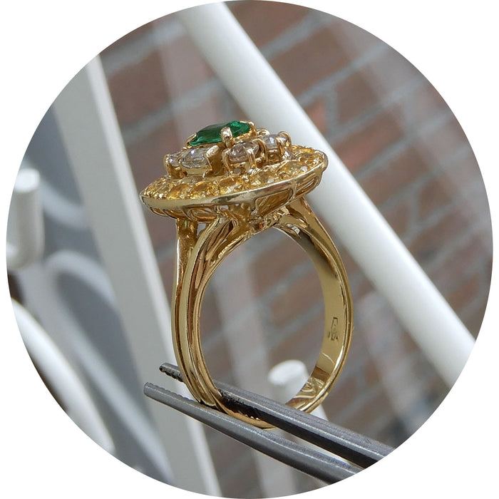 Ring, Smaragd, Diamant, Saffier, 18K