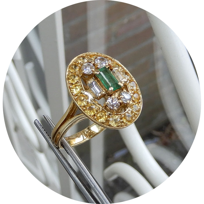 Ring, Smaragd, Diamant, Saffier, 18K