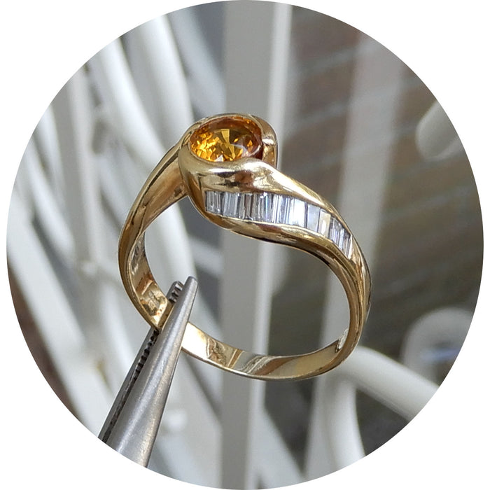 Slagring, Saffier, Diamant, 18K Geelgoud