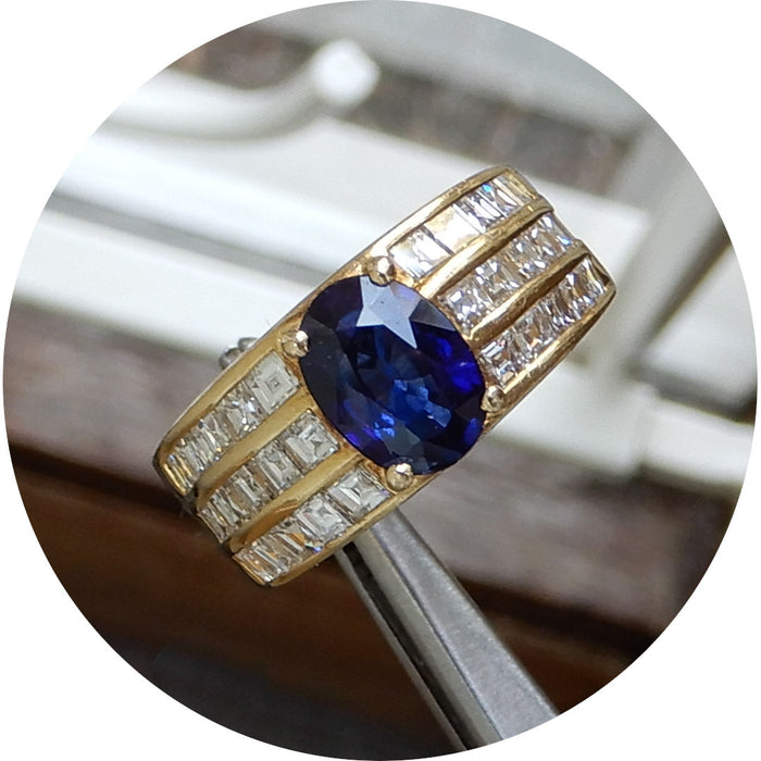 Bandring, Saffier, Diamant, 18K