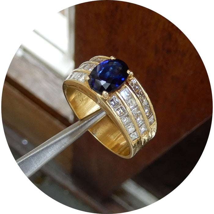 Bandring, Saffier, Diamant, 18K