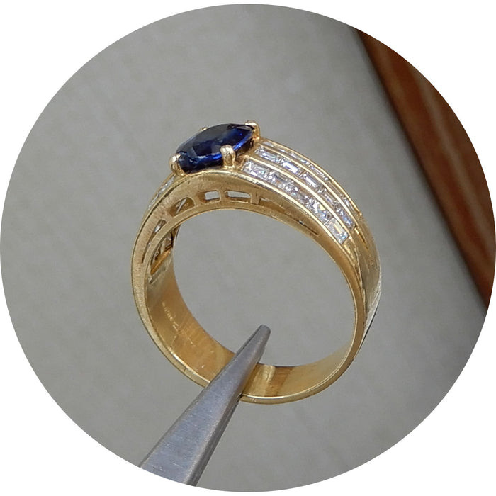 Bandring, Saffier, Diamant, 18K
