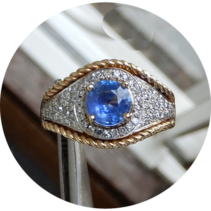 Ring, Saffier, Diamant Pave, 14K