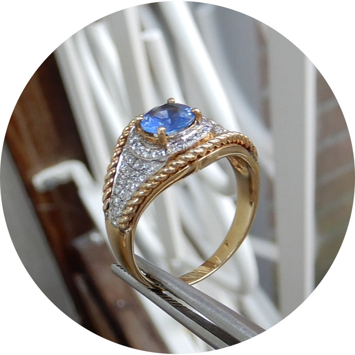 Ring, Saffier, Diamant Pave, 14K