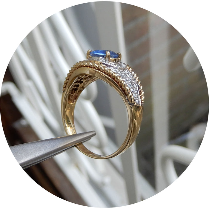 Ring, Saffier, Diamant Pave, 14K