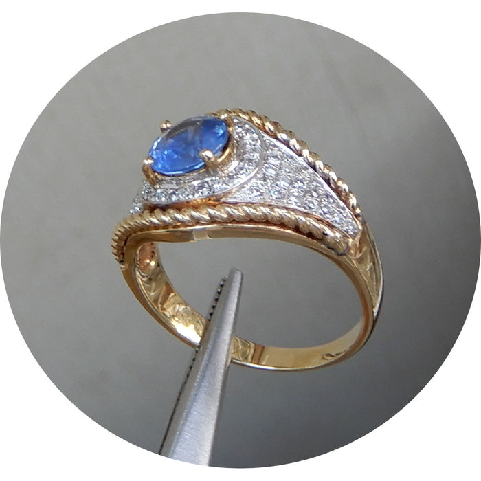 Ring, Saffier, Diamant Pave, 14K