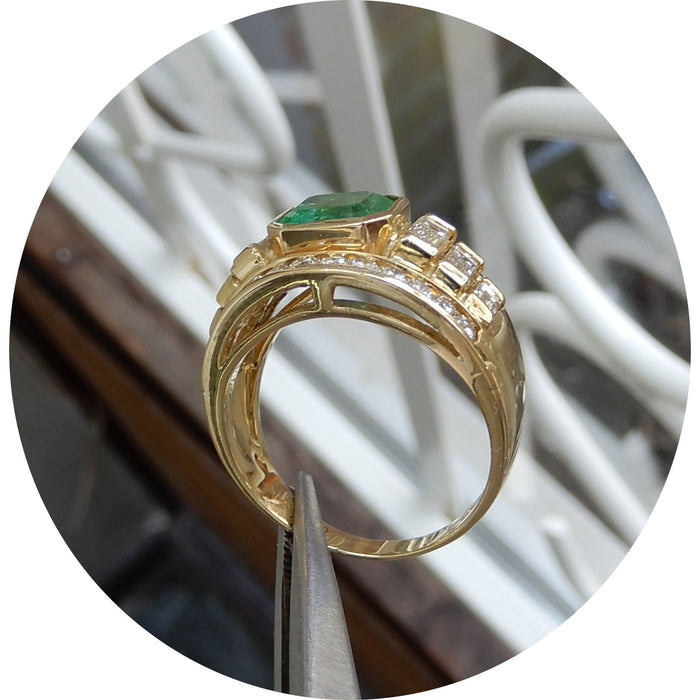 Ring, Smaragd, Diamant Baguette, 18K