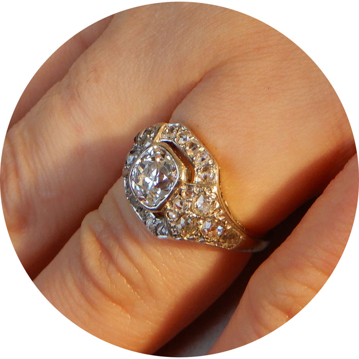 Ring, Entourage, Diamant, 14K, Art Deco