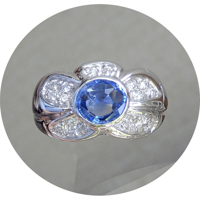 Bandring, Saffier, Diamant, 18K Witgoud