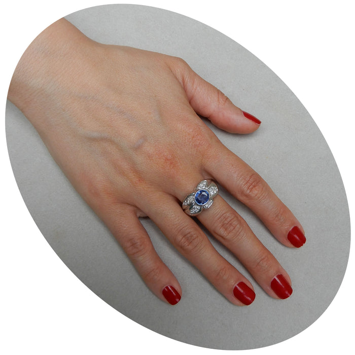 Bandring, Saffier, Diamant, 18K Witgoud