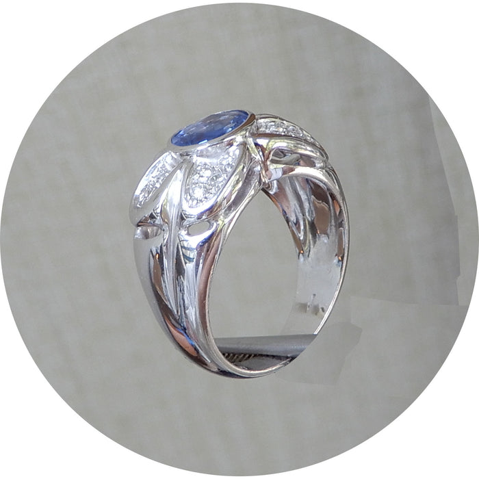 Bandring, Saffier, Diamant, 18K Witgoud