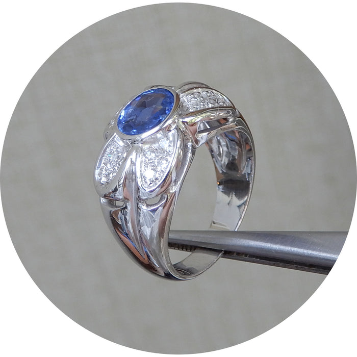 Bandring, Saffier, Diamant, 18K Witgoud