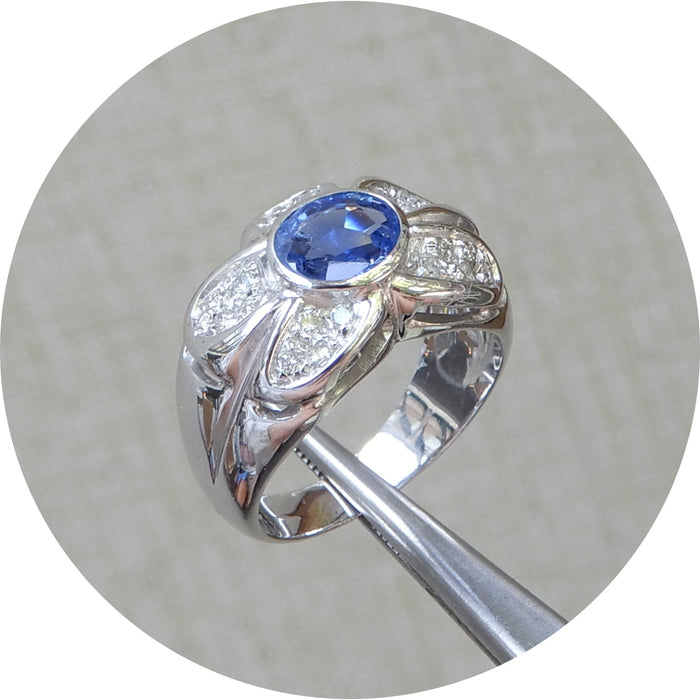 Bandring, Saffier, Diamant, 18K Witgoud