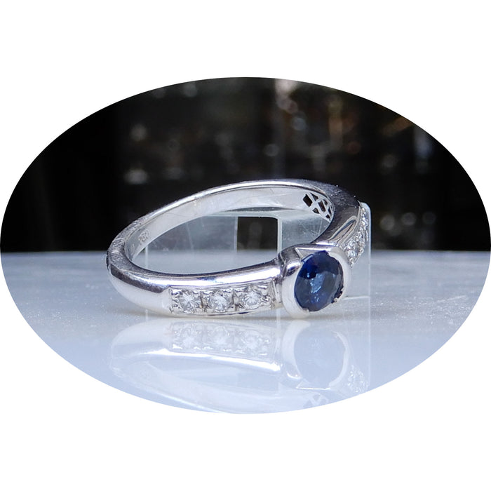 Ring, Saffier, 18Krt. Witgoud