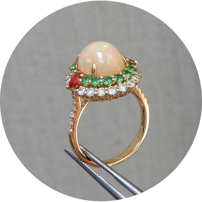 Ring, Opaal, Tsavoriet, Diamant, 18K