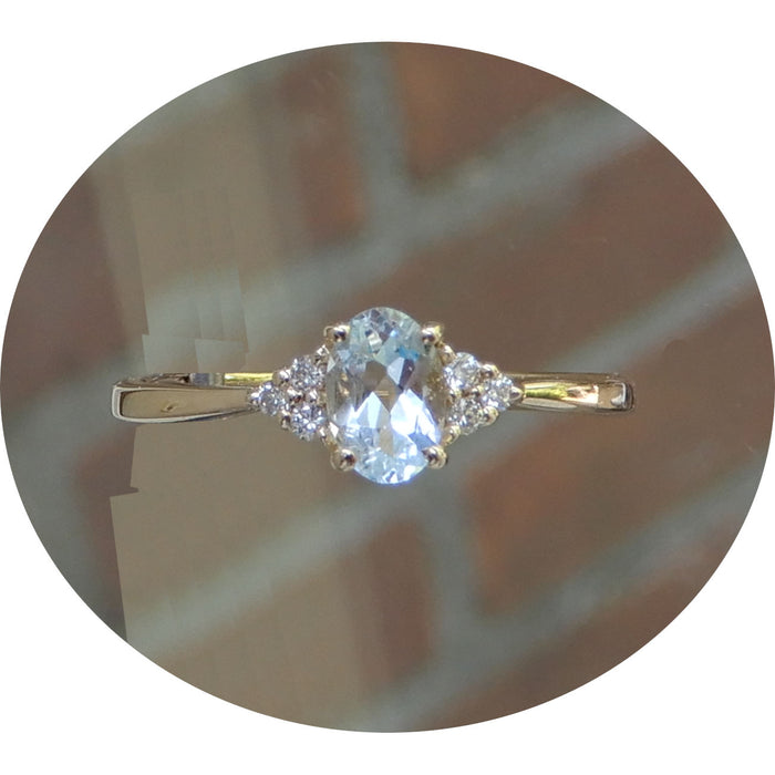 Ring, Aquamarijn, Diamant, 14Krt. goud