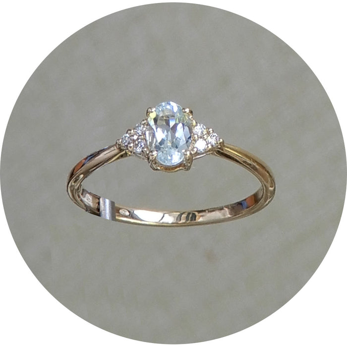 Ring, Aquamarijn, Diamant, 14Krt. goud