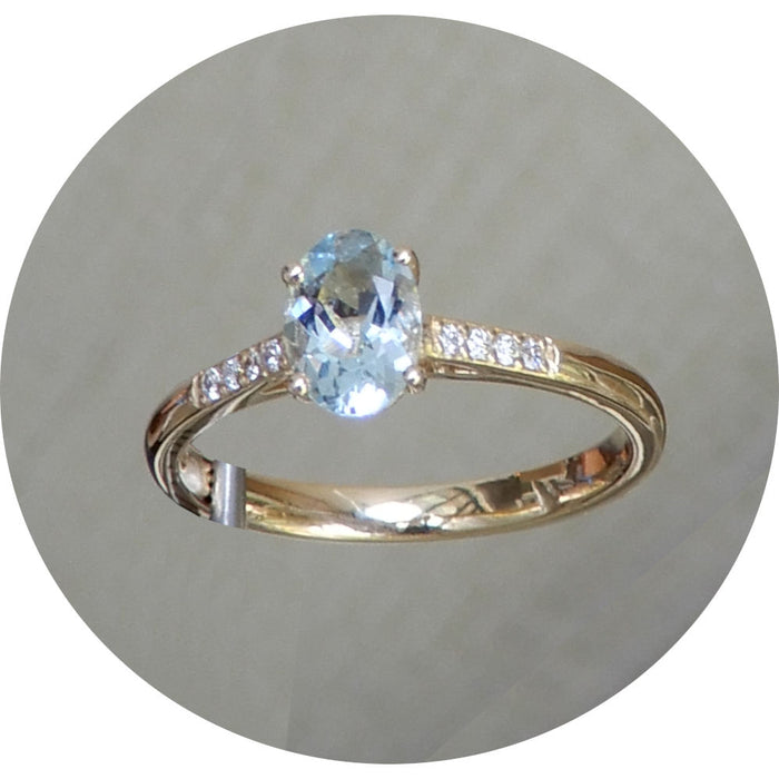 Ring, Diamant, Aquamarijn, 14K