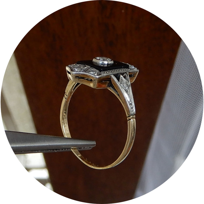 Ring, Diamant, Onyx, Art Deco, 14K
