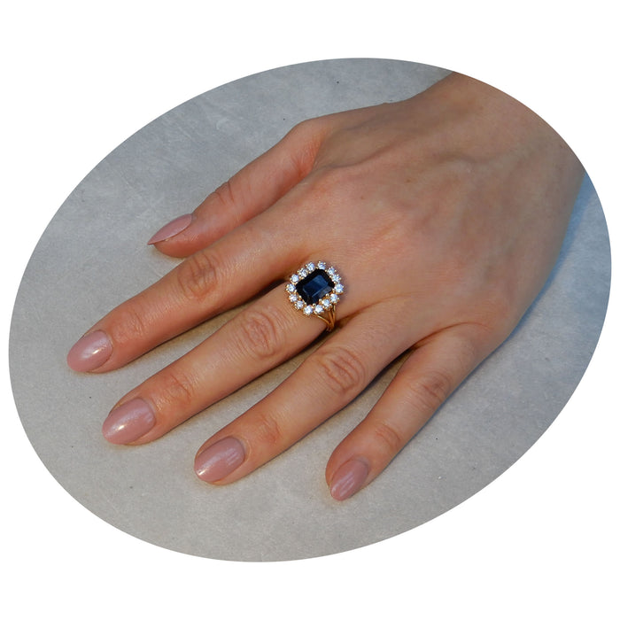 Ring, Saffier, Entourage, Diamant, 14K