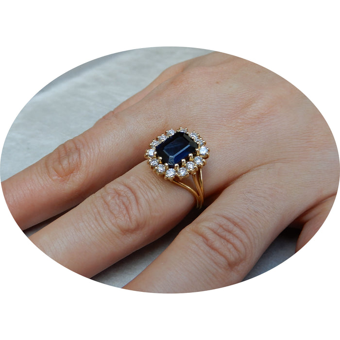 Ring, Saffier, Entourage, Diamant, 14K