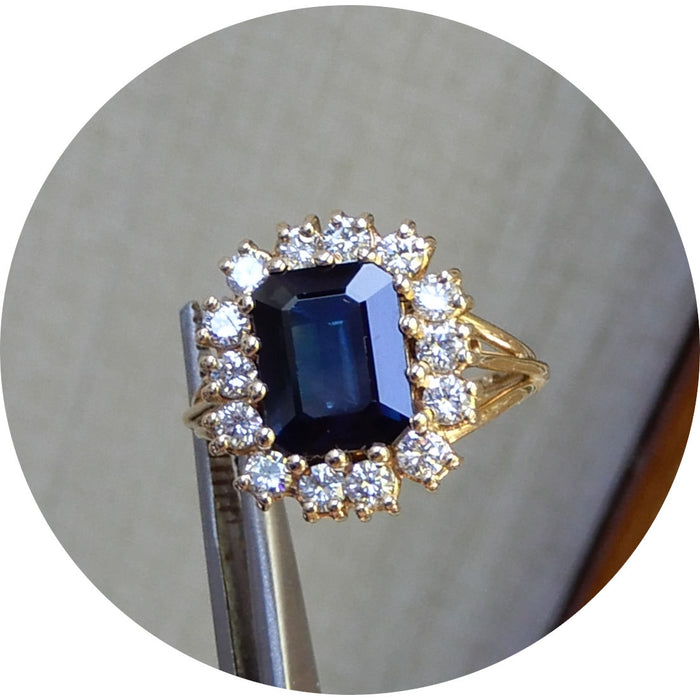 Ring, Saffier, Entourage, Diamant, 14K