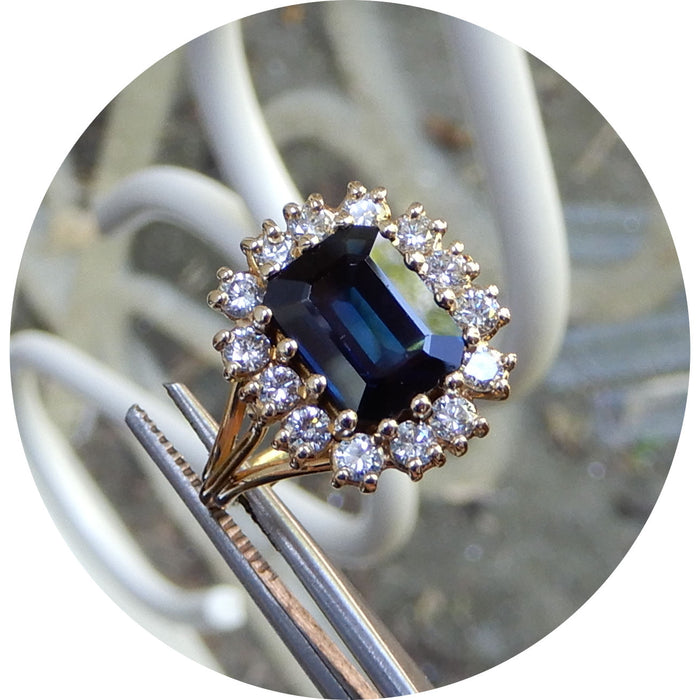 Ring, Saffier, Entourage, Diamant, 14K