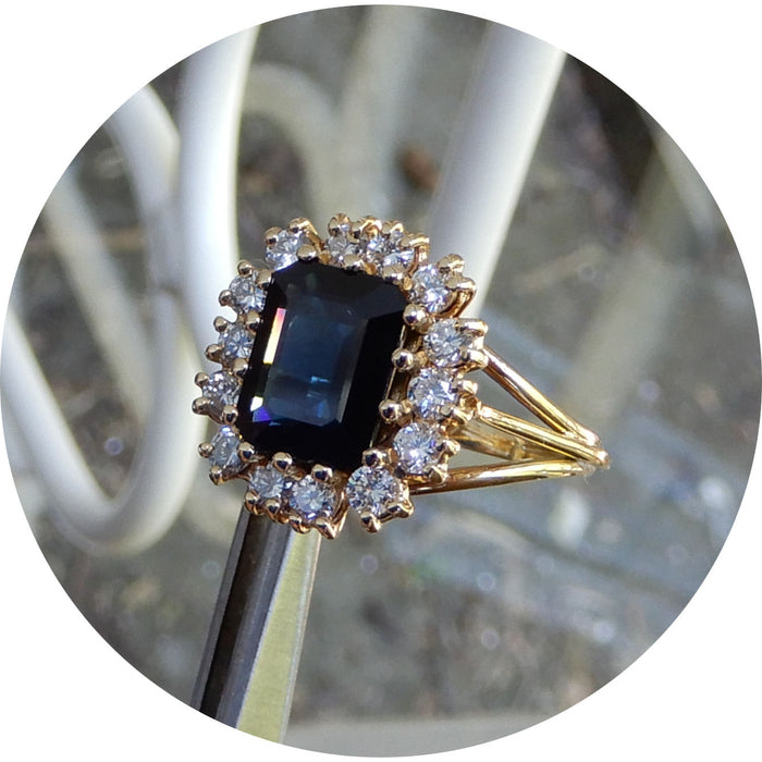 Ring, Saffier, Entourage, Diamant, 14K