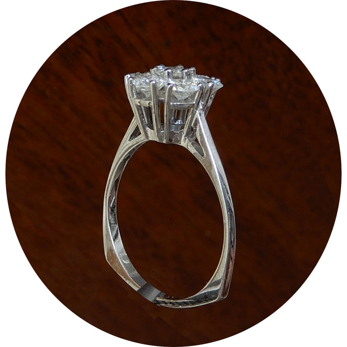 Ring, Diamant, Rozet, 14Krt. Witgoud