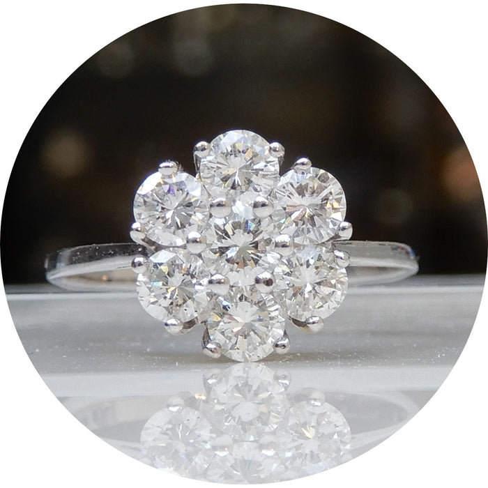 Ring, Diamant, Rozet, 14Krt. Witgoud