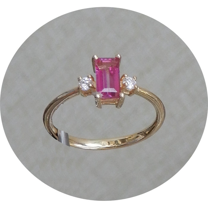 Ring, Roze Saffier, Diamant, 14K Goud
