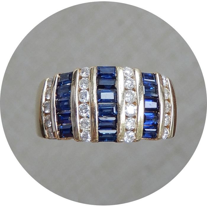 Ring, Saffier, Diamant, 14Krt Goud