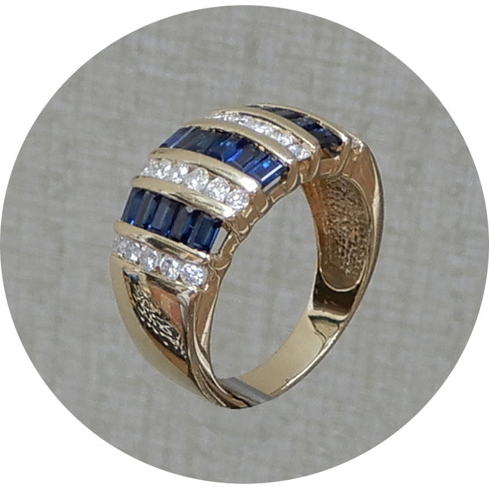Ring, Saffier, Diamant, 14Krt Goud