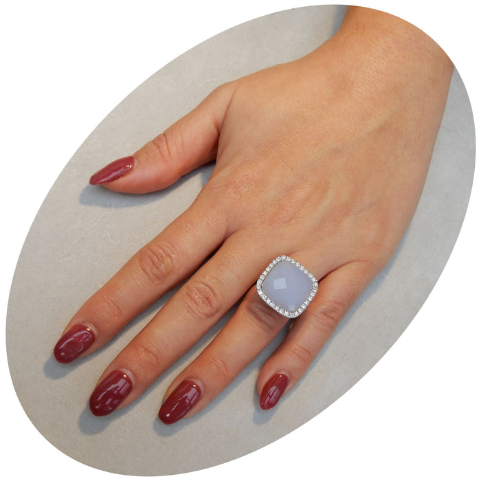 Ring, Chalcedoon, Diamant, 18K Witgoud