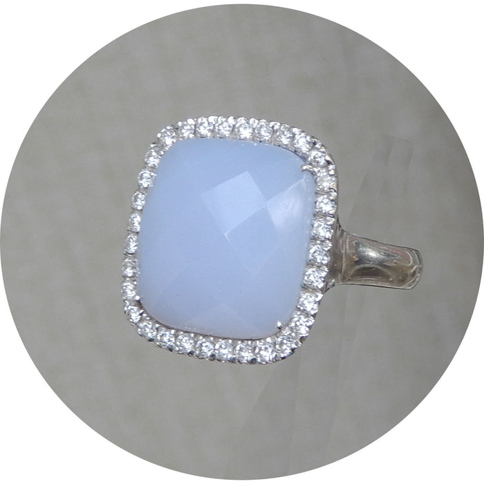 Ring, Chalcedoon, Diamant, 18K Witgoud