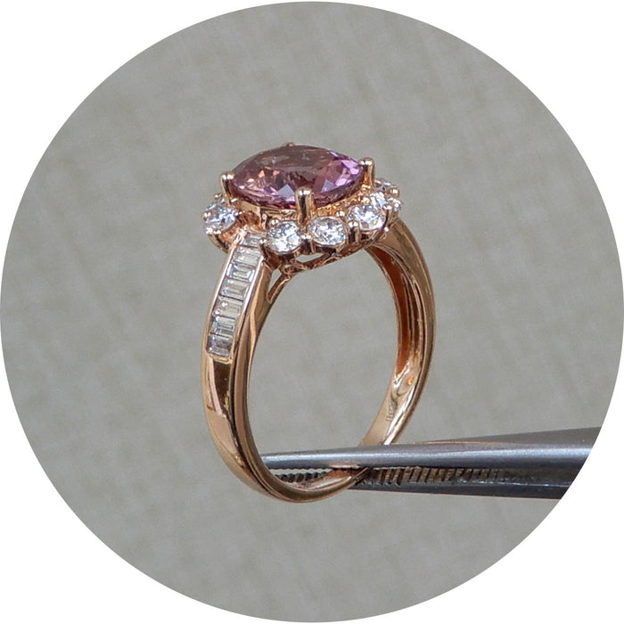 Ring, Roze Saffier, Diamant 18K
