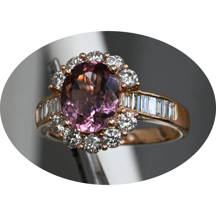 Ring, Roze Saffier, Diamant 18K
