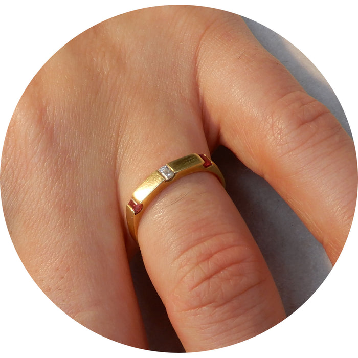 Rijring, Diamant, Robijn, 18K