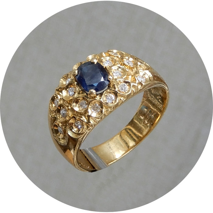 Bandring, Saffier, Diamant, 18Krt