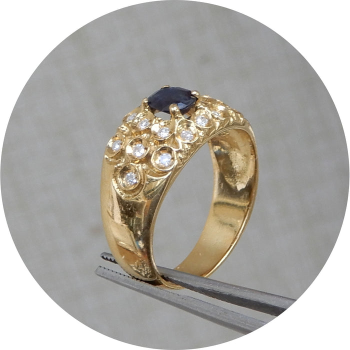 Bandring, Saffier, Diamant, 18Krt