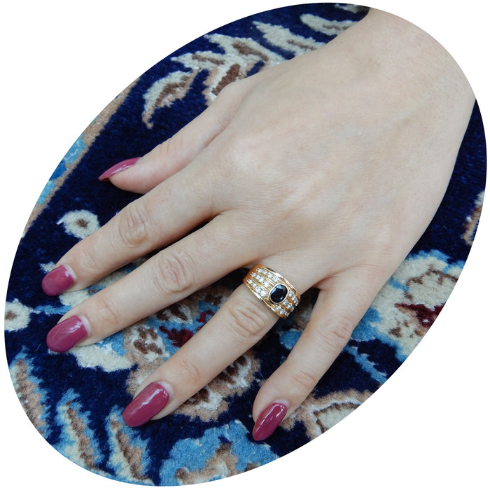 Ring, Saffier, Diamant, Vintage, 18K Goud