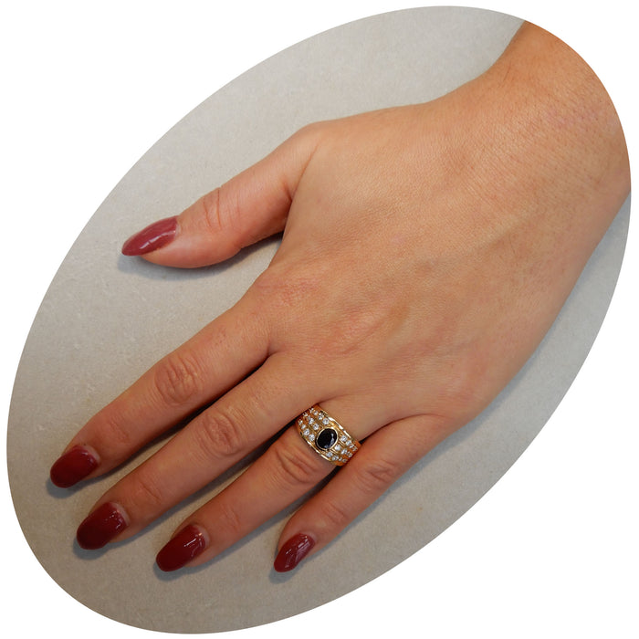 Ring, Saffier, Diamant, Vintage, 18K Goud