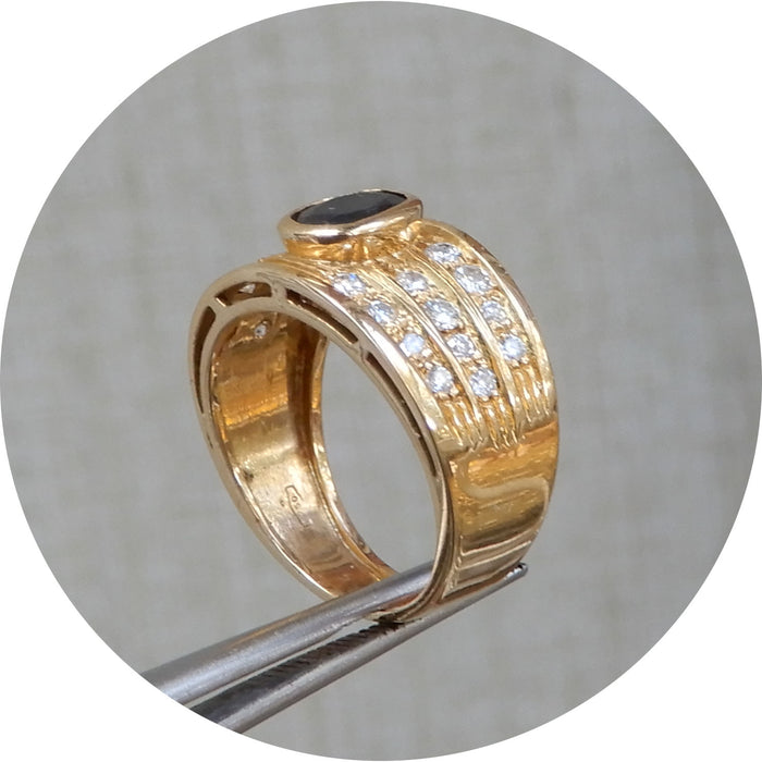 Ring, Saffier, Diamant, Vintage, 18K Goud