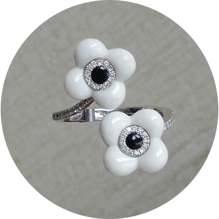 Slagring, Diamant, Onyx, 18K Witgoud