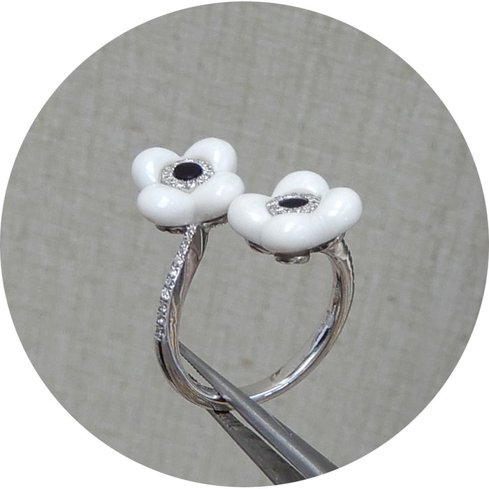 Slagring, Diamant, Onyx, 18K Witgoud