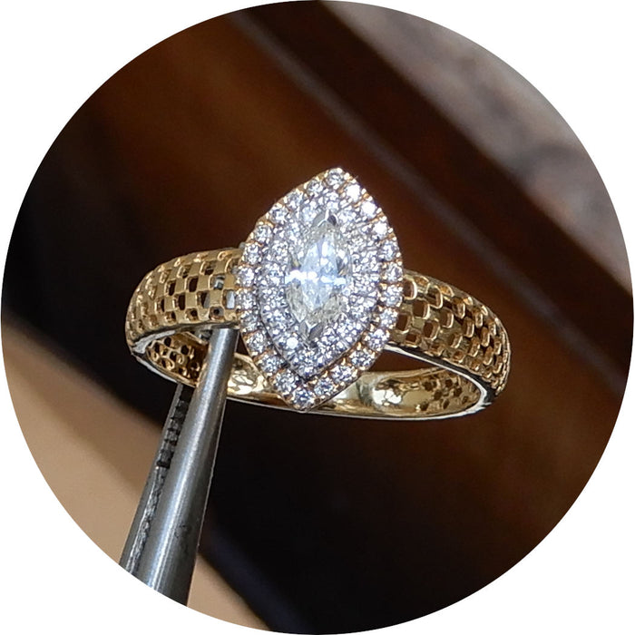 Ring, Diamant, Navette, 18K Goud