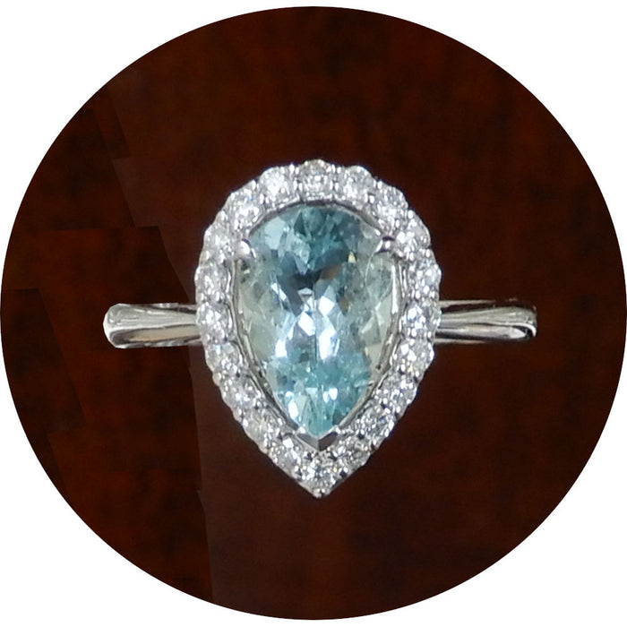 Ring, Aquamarijn, Diamant, 18Krt. Witgoud
