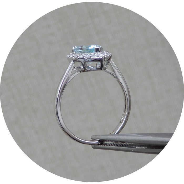 Ring, Aquamarijn, Diamant, 18Krt. Witgoud