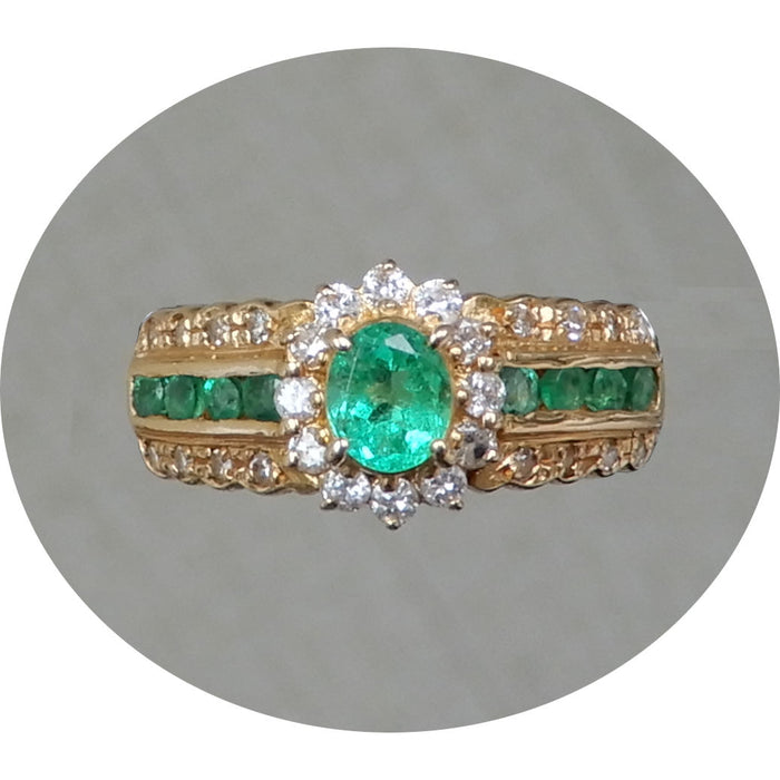 Ring, Smaragd, Diamant, 18Krt Goud