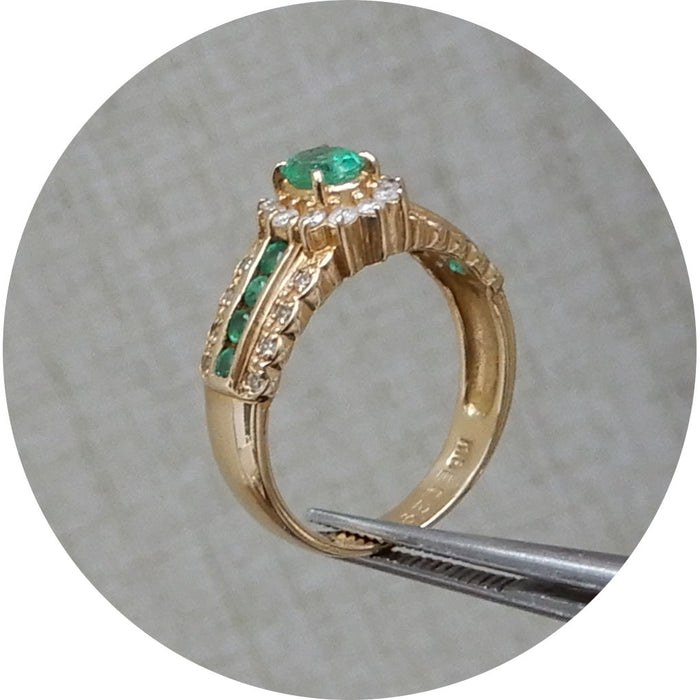 Ring, Smaragd, Diamant, 18Krt Goud